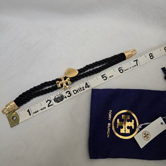 NEW Tory Burch Shell Logo Rope Bracelet Black 18K Gold Plated Bold Summer Beach - Picture 6 of 6